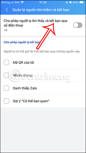 Chặn tìm kiếm Zalo qua số điện thoại
