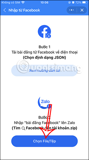Chọn file dữ liệu Facebook