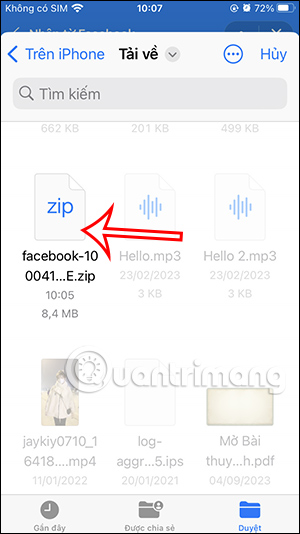 Chọn file dữ liệu Facebook