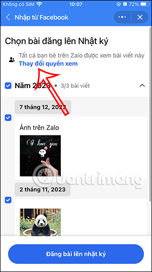 Đổi quyền xem bài đăng Facebook trên Zalo