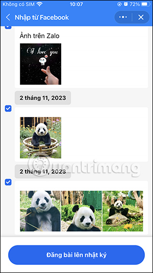 Bài đăng Facebook trên Zalo