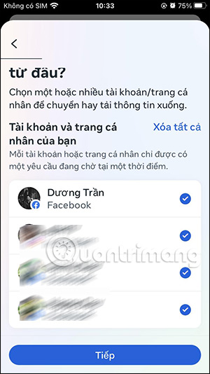 Chọn tài khoản Facebook