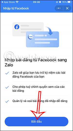 Bắt đầu chuyển bài đăng Facebook sang Zalo