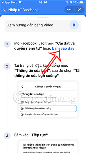 Truy cập cài đặt Facebook