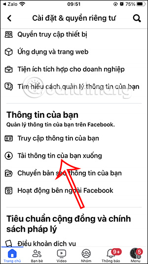 Tải thông tin tài khoản Facebook
