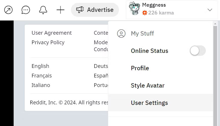 Chọn User Settings