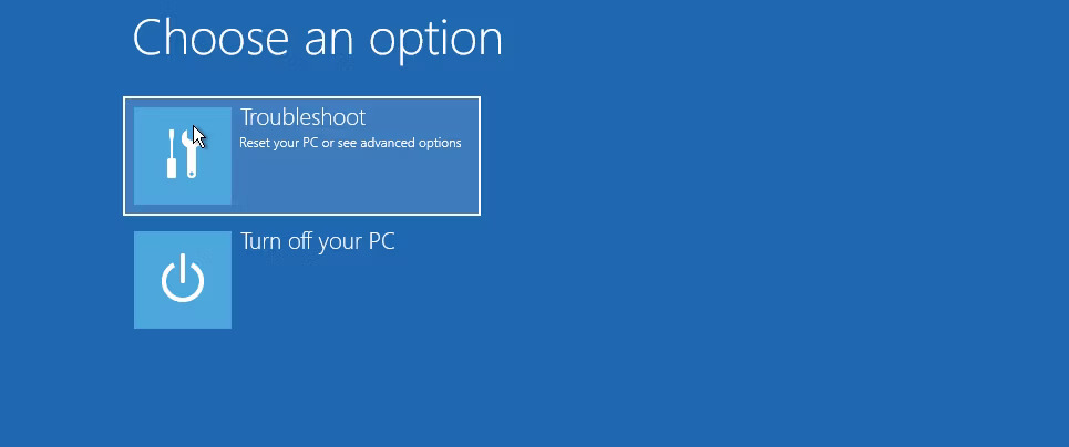 Menu khắc phục sự cố trong Windows Recovery Environment