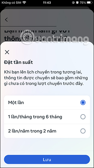 Chọn tần suất tải dữ liệu Facebook