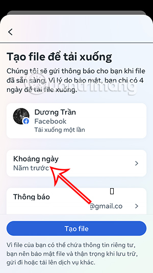 Chọn thời gian tải dữ liệu