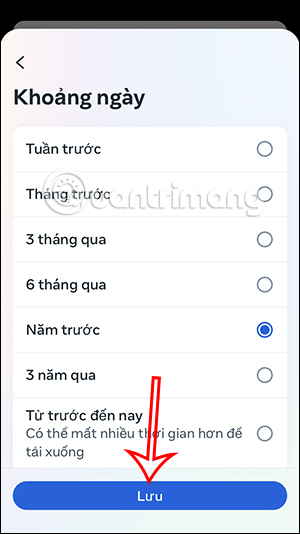 Khoảng thời gian dữ liệu Facebook