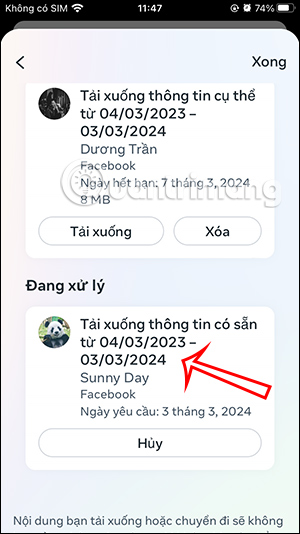 Yêu cầu tải dữ liệu Facebook