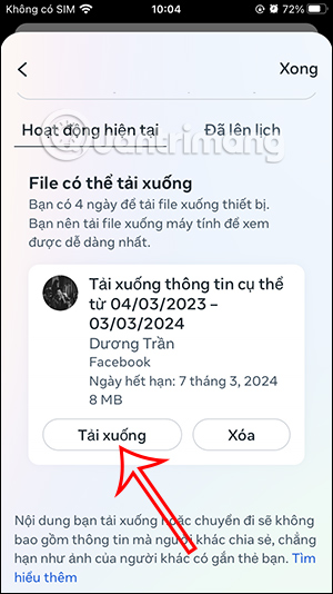Tải dữ liệu Facebook