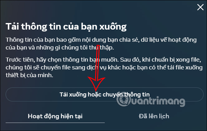 Thiết lập tải dữ liệu Facebook máy tính