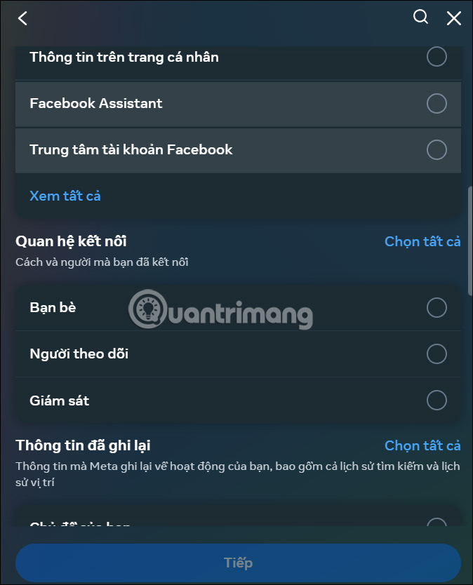 Chọn khoảng thời gian tải dữ liệu Facebook