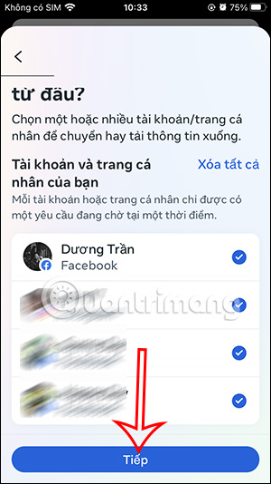 Chọn tài khoản Facebook