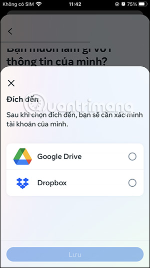 Chọn ứng dụng lưu trữ