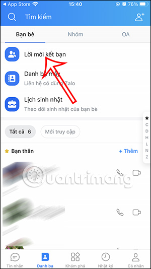 Lời mời kết bạn Zalo