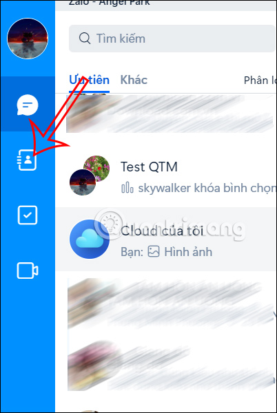 Danh bạ trên Zalo máy tính