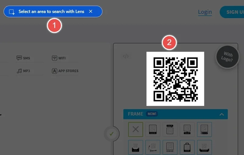 Chọn đường viền xung quanh vùng mã QR bằng Google Lens.