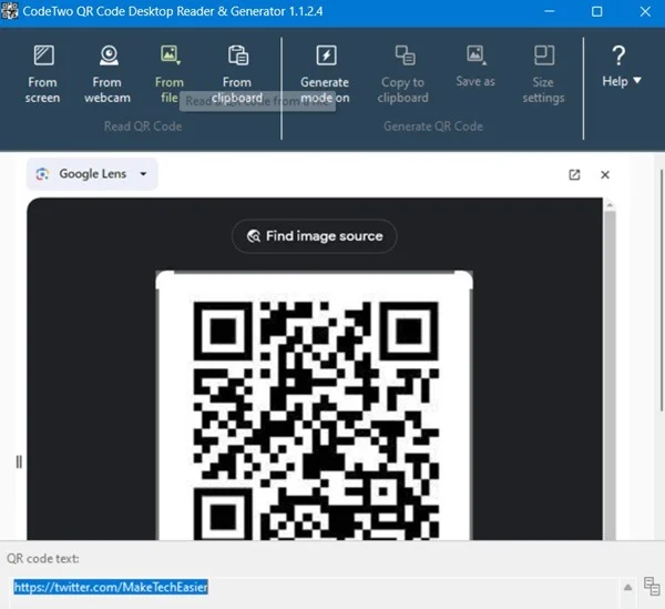 Dùng ứng dụng Code Two để quét mã vạch trong Windows bằng nhiều cách.