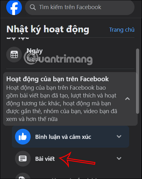 Bài viết Facebook ẩn trên máy tính