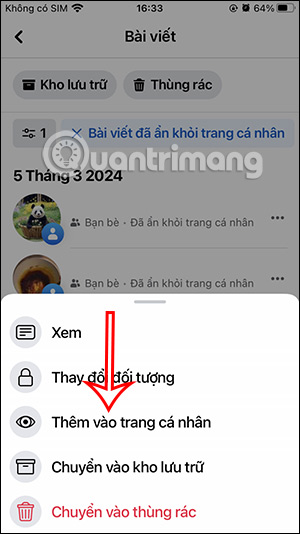 Khôi phục bài viết Facebook ẩn bằng điện thoại