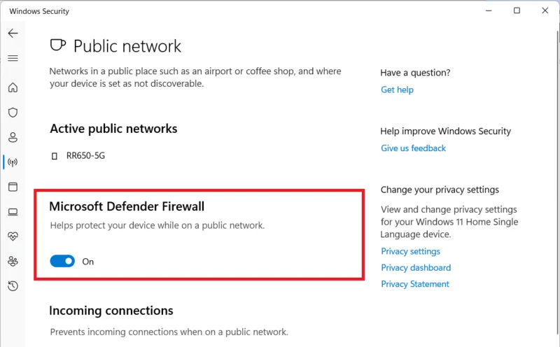 Tắt tường lửa Micosoft Defender