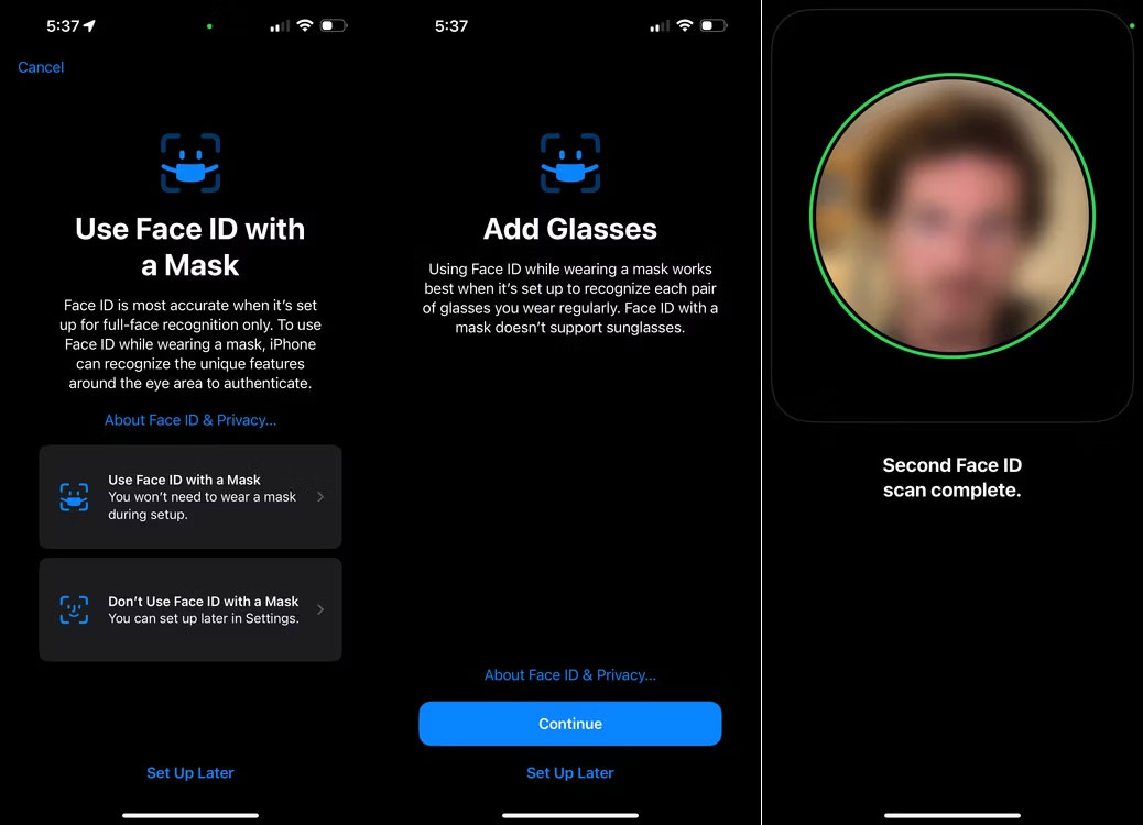 Thêm Face ID khi đeo kính