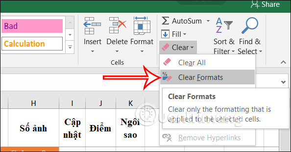 Hướng dẫn xóa định dạng bảng trong Excel