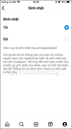 Tắt thông báo sinh nhât Instagram