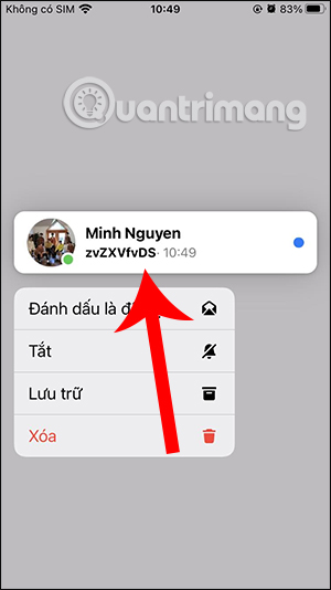 Nhấn giữ đọc tin nhắn Messenger