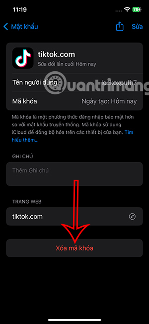 Xóa mã khóa đăng nhập TikTok
