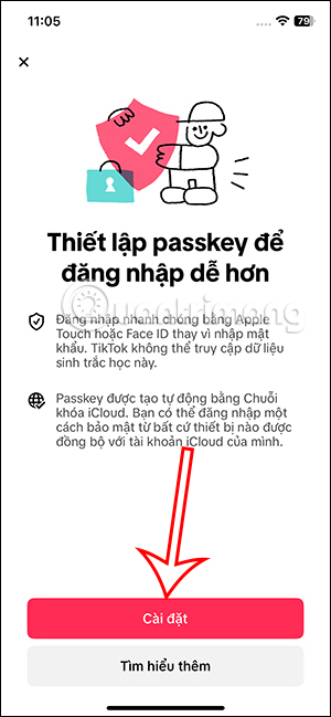 Cài đặt passkey đăng nhập TikTok
