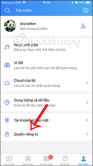 Quyền riêng tư Zalo