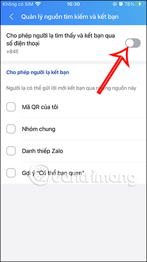 Tắt kết bạn Zalo qua số điện thoại