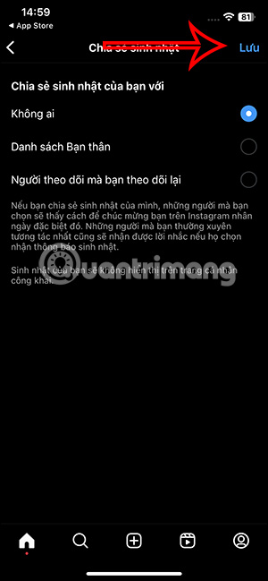 Ẩn ngày sinh Instagram