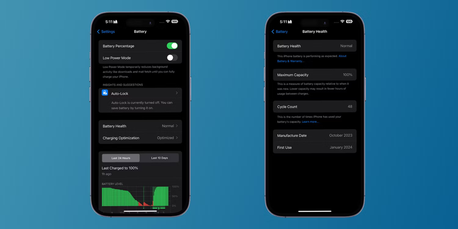 Menu Battery Health trong iOS 17.4