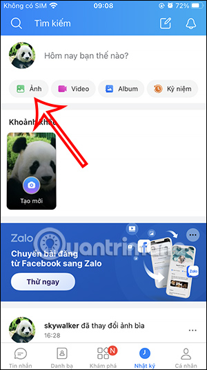 Đăng ảnh Nhật ký Zalo