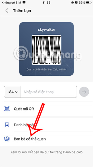Kết bạn trên Zalo qua bạn bè quen biết