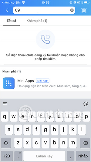 Chặn tìm kiếm Zalo qua số điện thoại