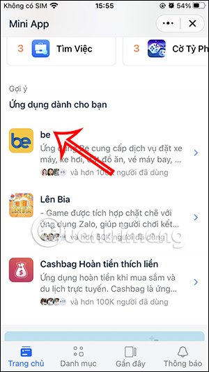 Tìm ứng dụng be Zalo 