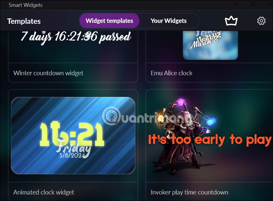 Giao diện ứng dụng Smart Widgets