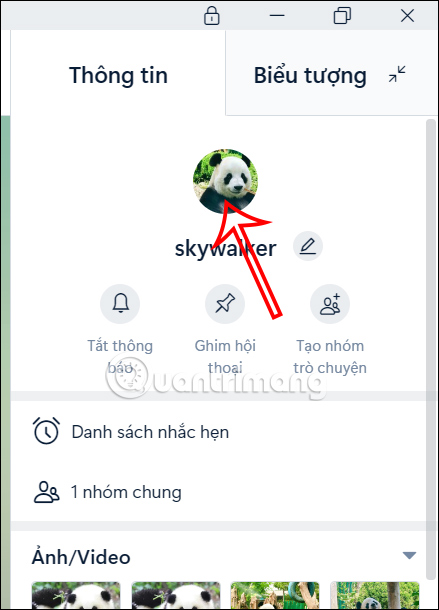 Hiện thông tin tài khoản Zalo máy tính