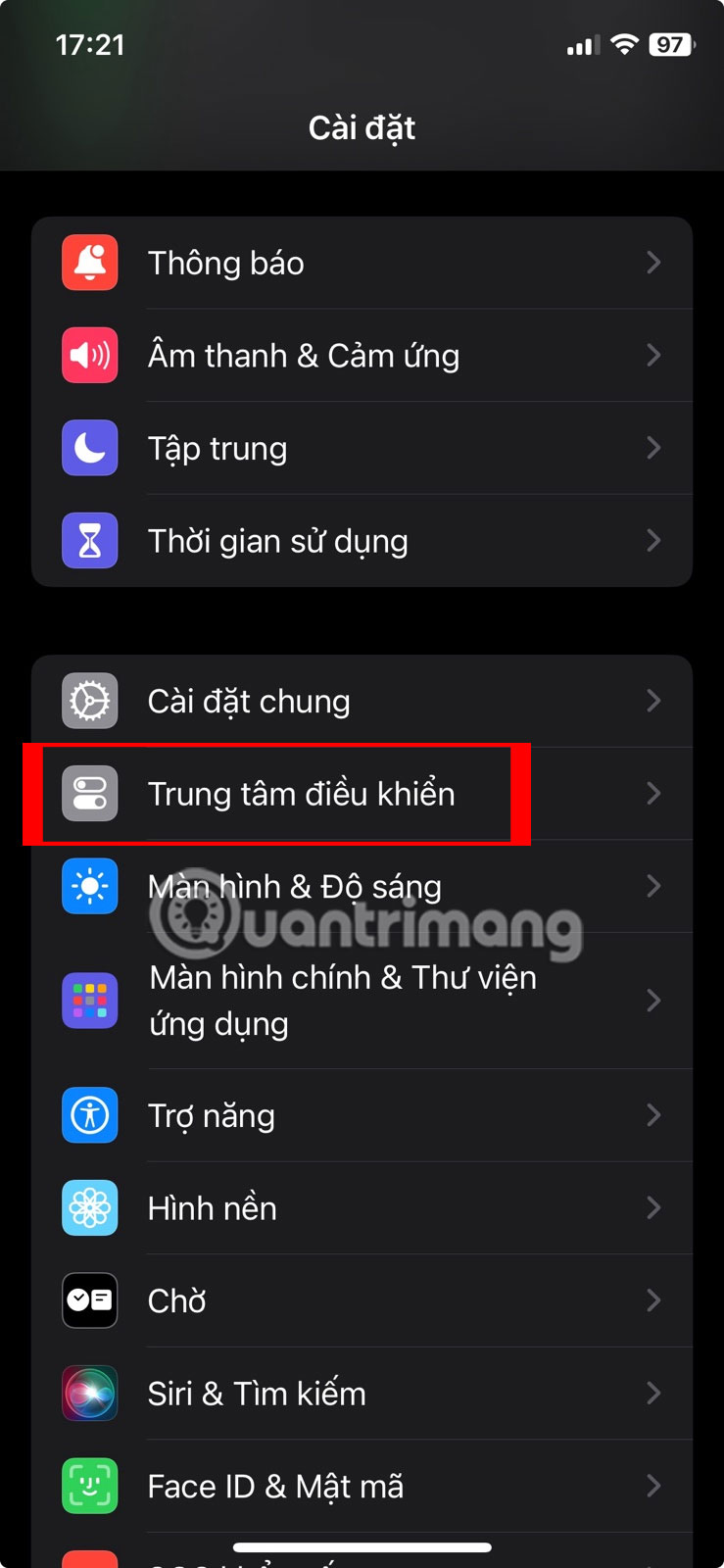 Thêm Ghi màn hình vào Control Center