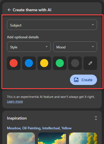 Yếu tố tạo theme AI trên Chrome 