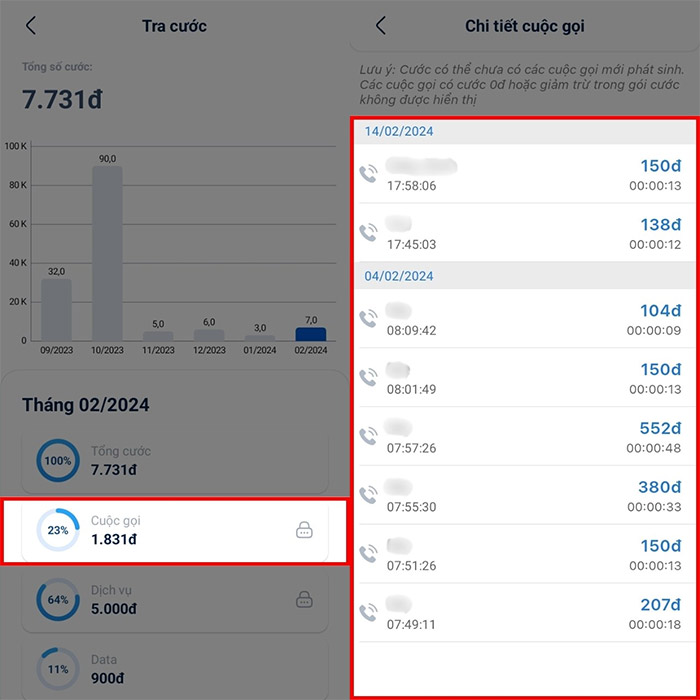 Lịch sử cước gọi trên My MobiFone