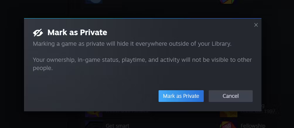 Thông báo Mark as Private trên Steam