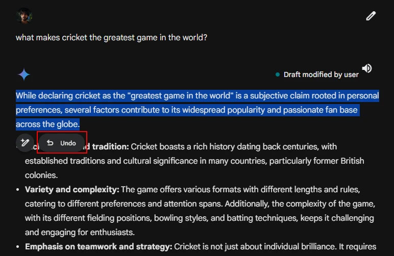 Nội dung phản hồi mới trên Gemini