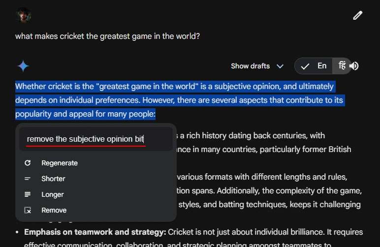 Nội dung muốn thay đổi trên Gemini