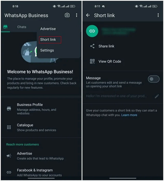 Chia sẻ short link Whatsapp